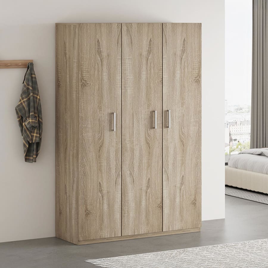 Armoire 3 portes 8 &eacute;tag&egrave;res couleur ch&ecirc;ne clair